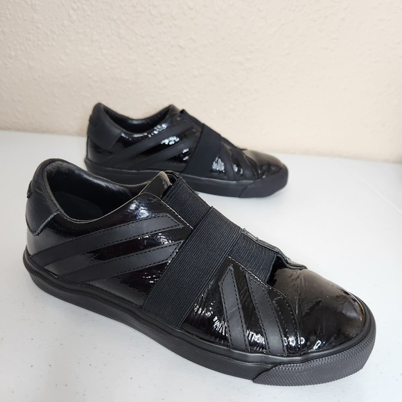 Burberry Union Jack Slip On Sneaker Patent Leather Black Womens IT 36 US 6 - Picture 1 of 12